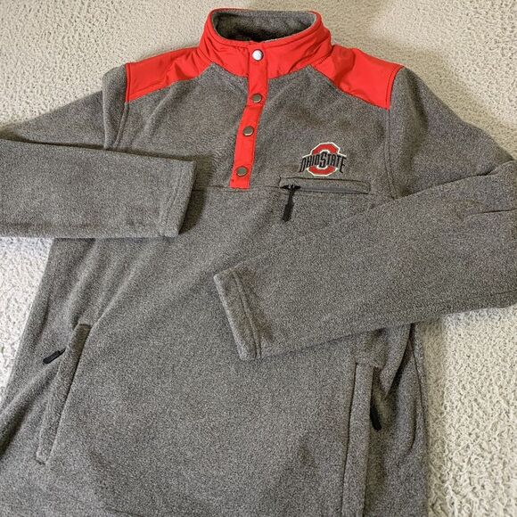 Ohio State Buckeyes Fleece Sweater Mens Medium Pockets Colosseum Gray Red NCAA - Picture 1 of 13